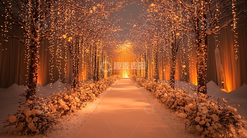 高清大图下载【趣麦麦图】冬日雪景灯光路