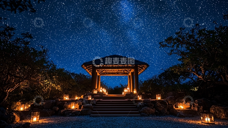 高清大图下载【趣麦麦图】夜空下的凉亭美景