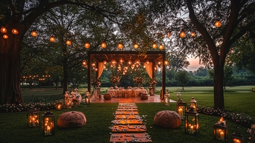 夜幕下浪漫花园婚礼