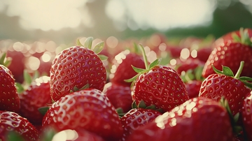 阳光下成熟草莓特写