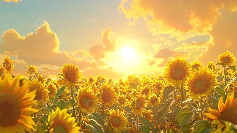高清大图下载【趣麦麦图】向日葵田野日落