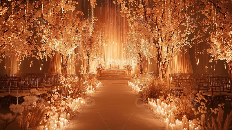 高清大图下载【趣麦麦图】金色光辉下的梦幻婚礼场景