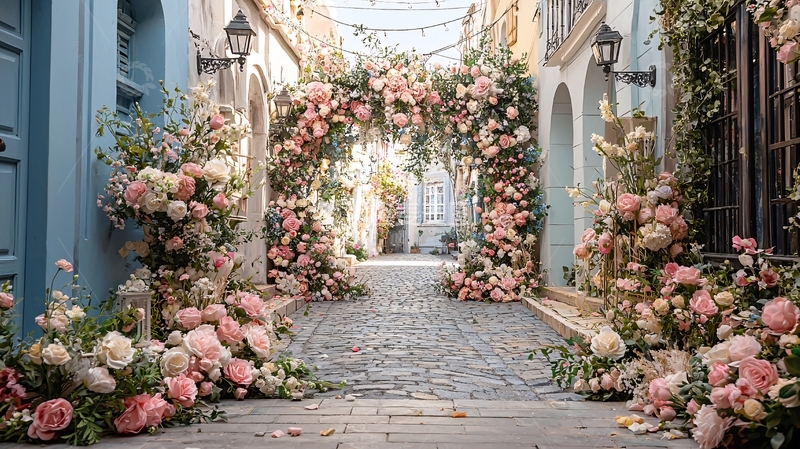高清大图下载【趣麦麦图】鲜花拱门下的街道