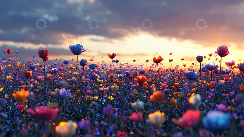 高清大图下载【趣麦麦图】绚丽多彩的彩色花田