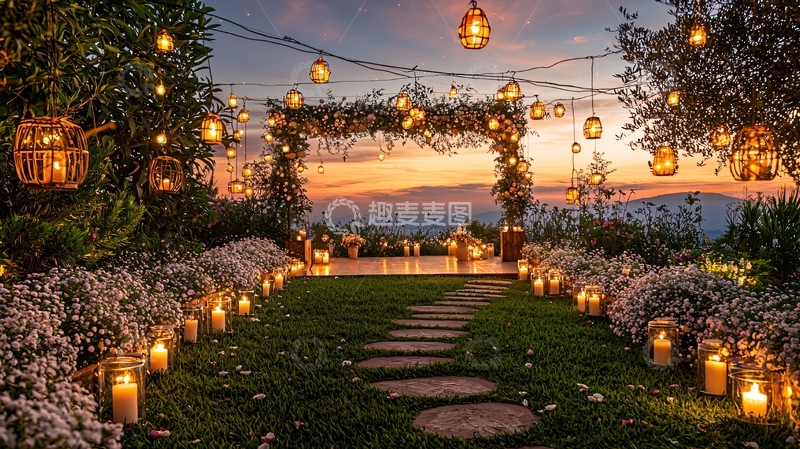 高清大图下载【趣麦麦图】浪漫花园婚礼烛光夜晚