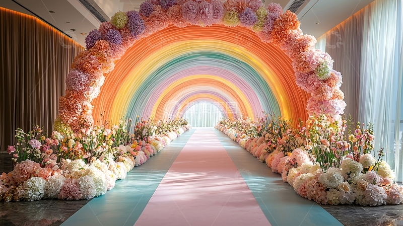 高清大图下载【趣麦麦图】梦幻彩虹花艺拱门