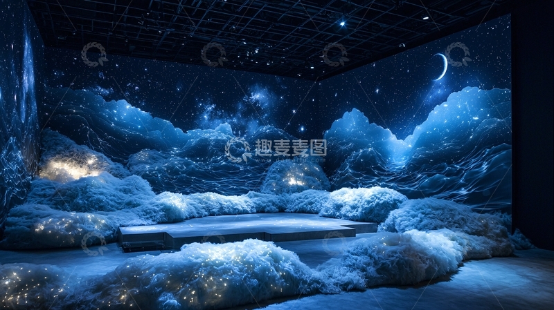 高清大图下载【趣麦麦图】蓝色星空云海月亮场景