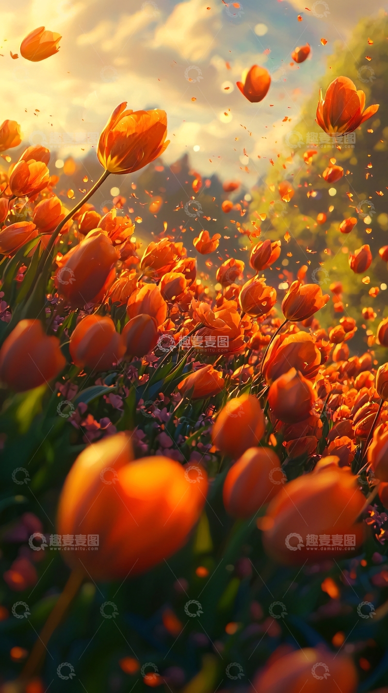 高清大图下载【趣麦麦图】橙色郁金香花田