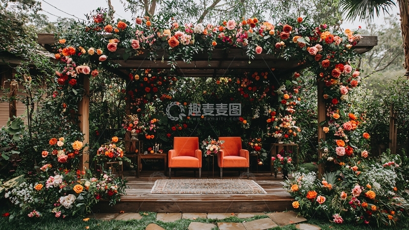 高清大图下载【趣麦麦图】鲜花装饰的婚礼凉亭