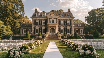 豪华庄园前的婚礼布置