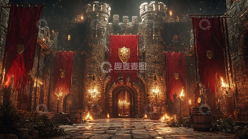 高清大图下载【趣麦麦图】中世纪城堡夜景
