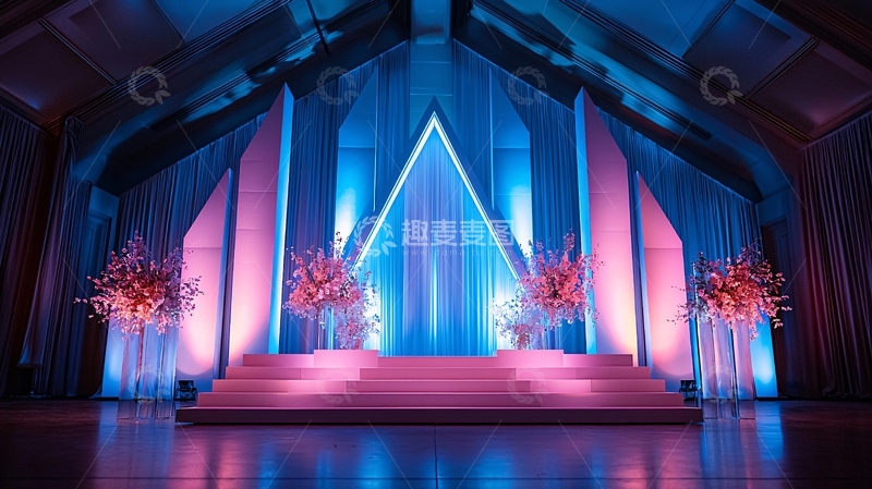 高清大图下载【趣麦麦图】蓝色光晕下的舞台背景