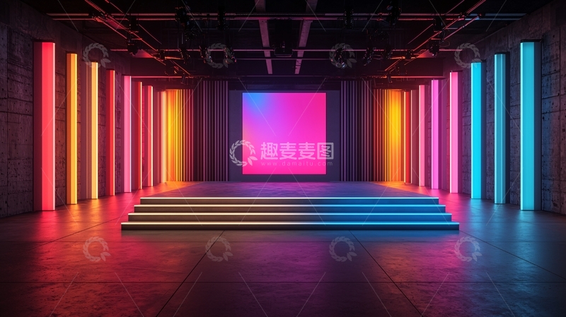 高清大图下载【趣麦麦图】霓虹灯照亮舞台空间