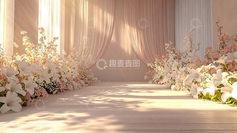 高清大图下载【趣麦麦图】浅色系鲜花婚礼现场布置