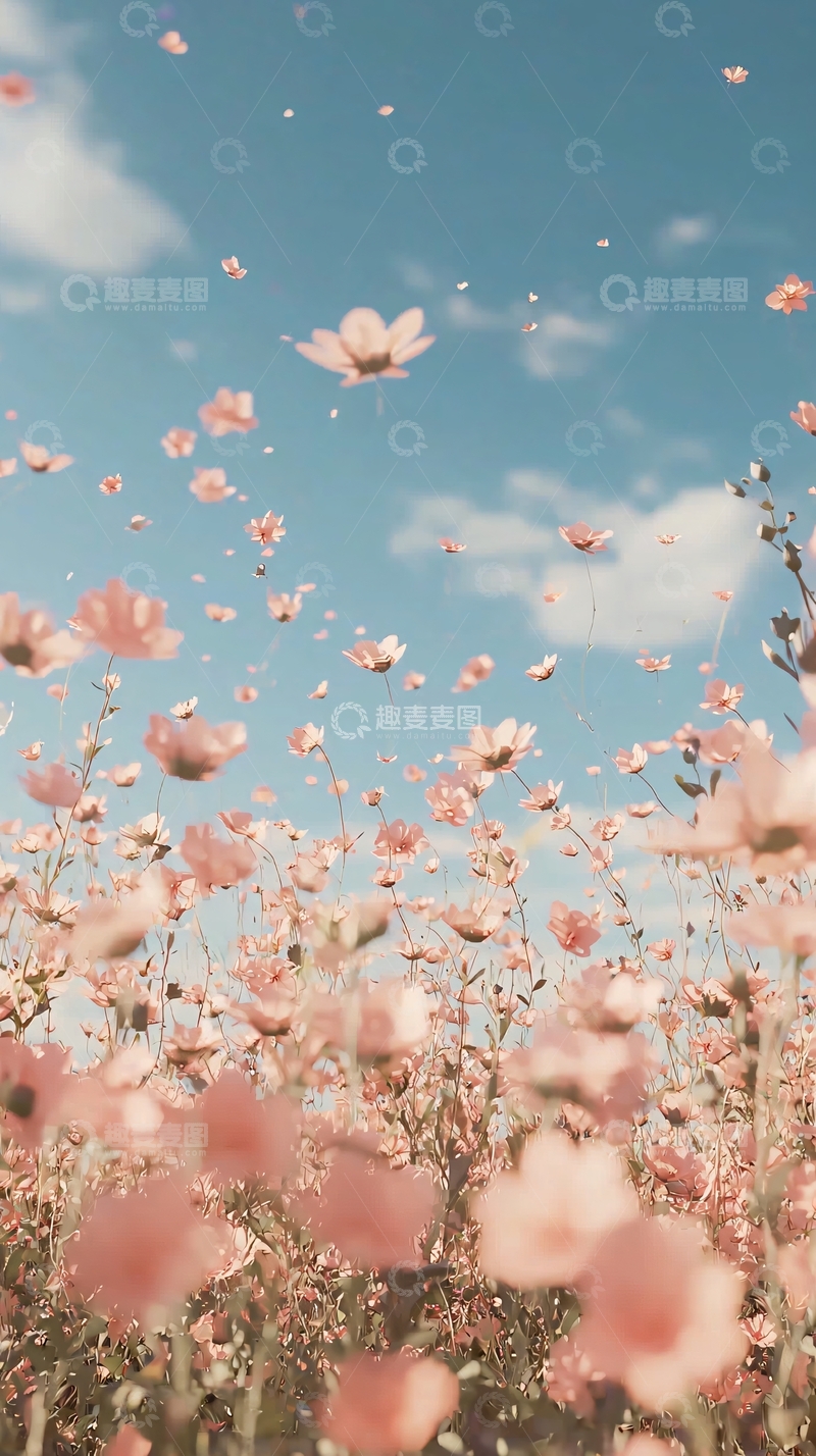 高清大图下载【趣麦麦图】粉色花海蓝天