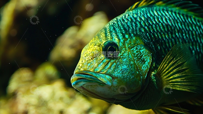 高清大图下载【趣麦麦图】碧绿鳞片热带鱼特写