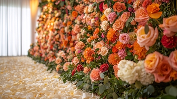 橘色粉色花朵墙