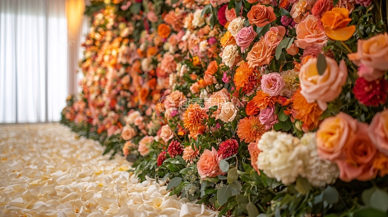 高清大图下载【趣麦麦图】橘色粉色花朵墙
