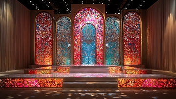 彩色玻璃窗的舞台背景