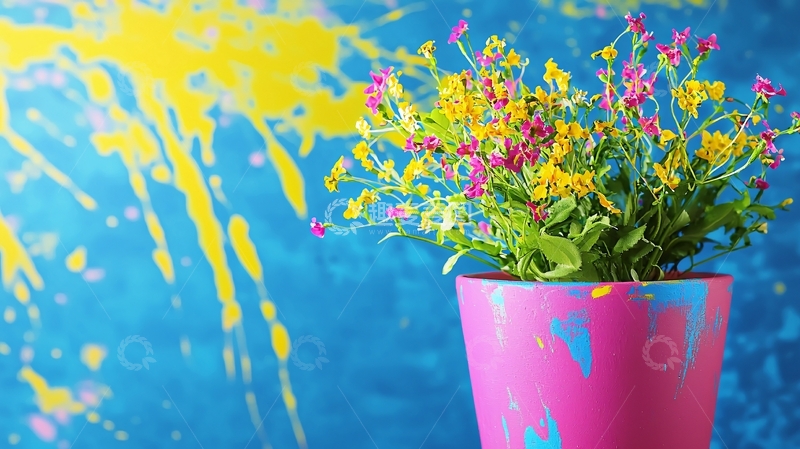 高清大图下载【趣麦麦图】彩色花盆里的鲜花