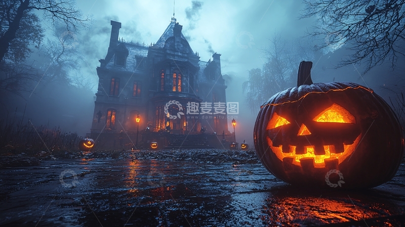 高清大图下载【趣麦麦图】万圣节南瓜灯老宅