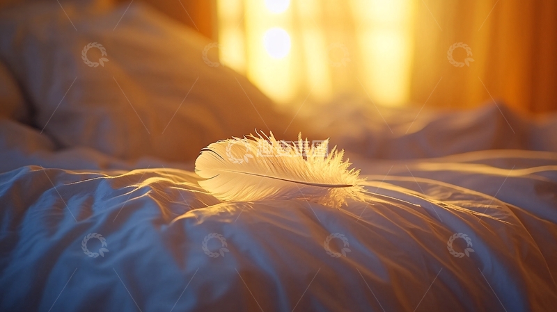 高清大图下载【趣麦麦图】温暖阳光下床上的羽毛