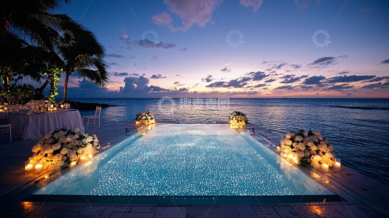 高清大图下载【趣麦麦图】海边泳池婚礼场景
