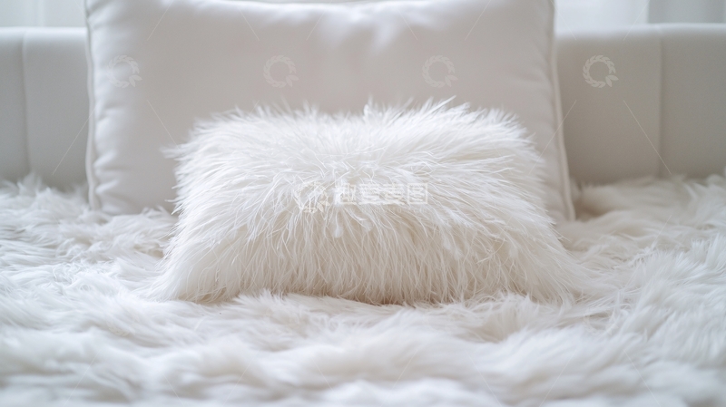 高清大图下载【趣麦麦图】白色毛绒靠枕