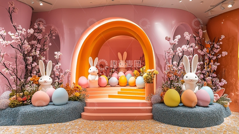 高清大图下载【趣麦麦图】粉色复活节兔子场景