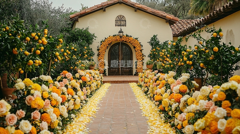 高清大图下载【趣麦麦图】西班牙风格建筑与鲜花小路