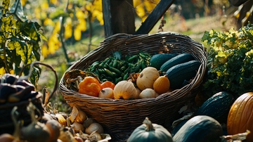 秋收的南瓜和蔬菜