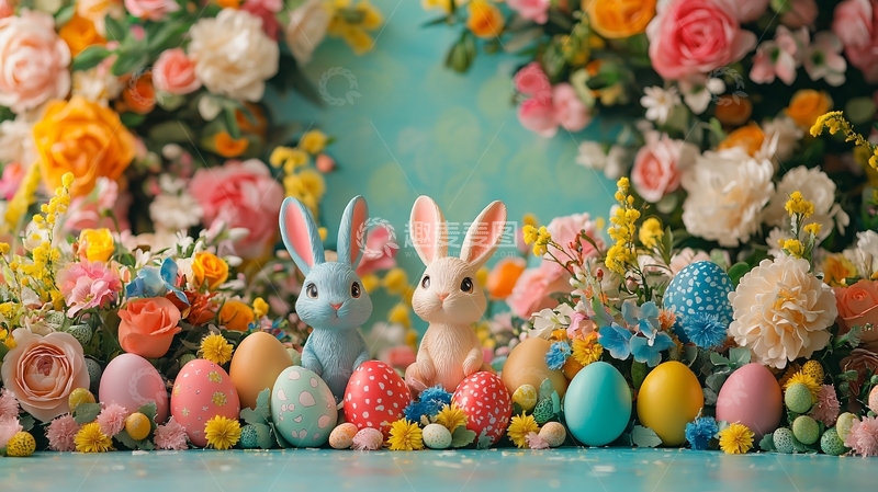 高清大图下载【趣麦麦图】复活节兔子和彩蛋花环