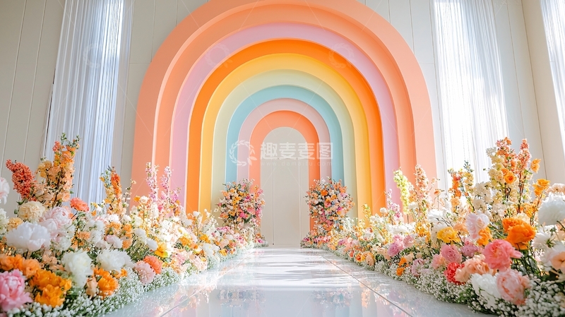高清大图下载【趣麦麦图】彩色拱门与鲜花装饰场景