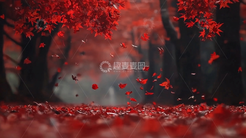 高清大图下载【趣麦麦图】红叶飘落森林意境