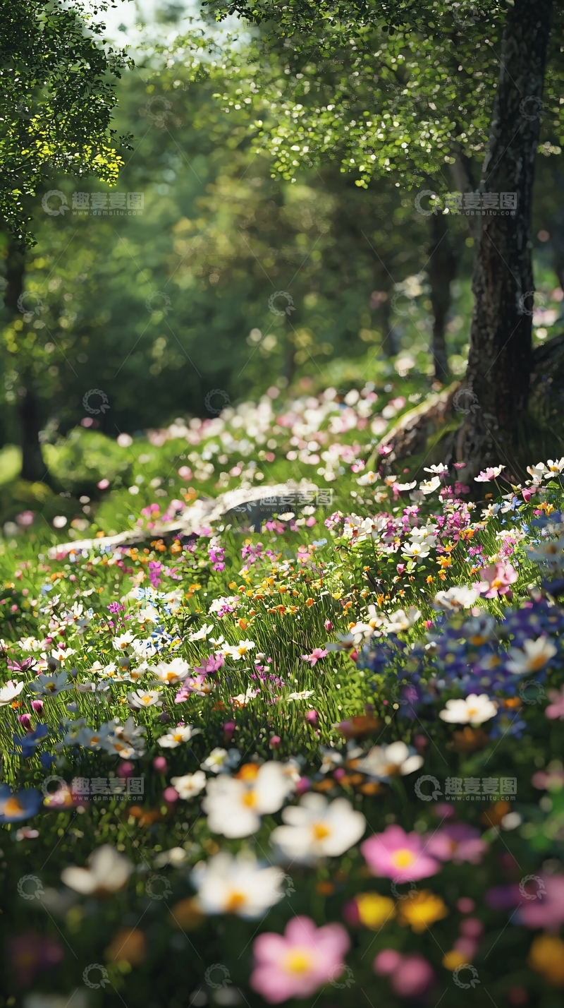高清大图下载【趣麦麦图】阳光洒满野花田