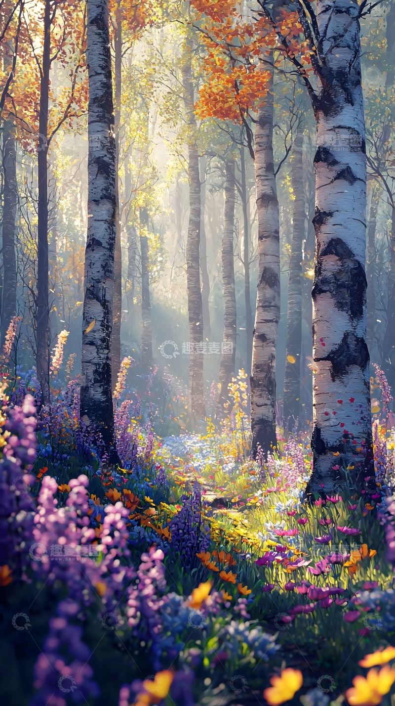 高清大图下载【趣麦麦图】梦幻森林光影花海