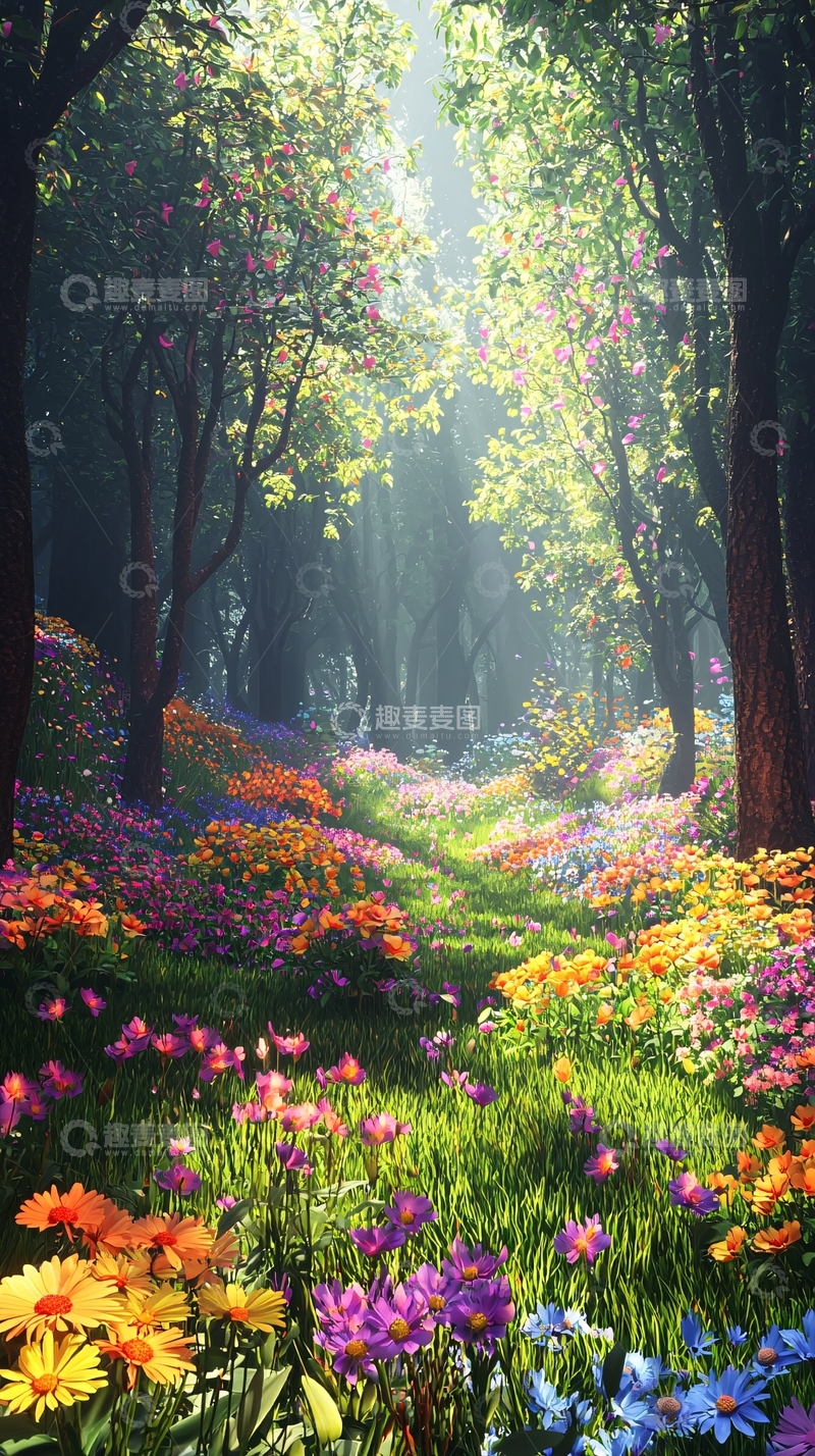高清大图下载【趣麦麦图】阳光森林花海