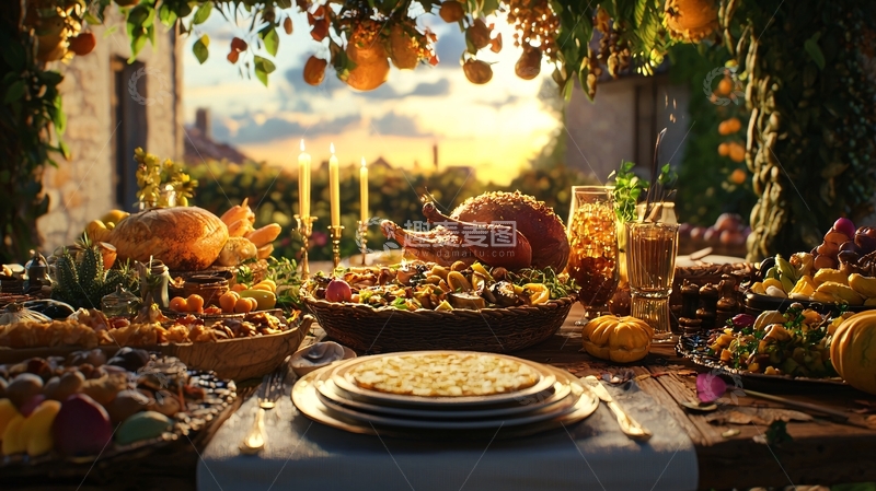 高清大图下载【趣麦麦图】丰盛的感恩节户外晚餐