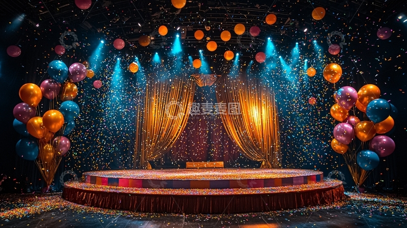 高清大图下载【趣麦麦图】舞台背景带气球和灯光