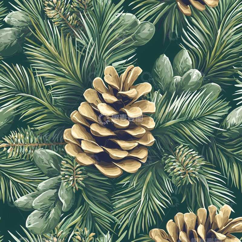 高清大图下载【趣麦麦图】森林风松树与松果
