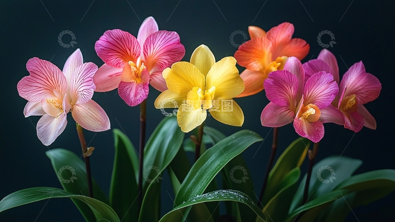 高清大图下载【趣麦麦图】多种颜色的兰花排列