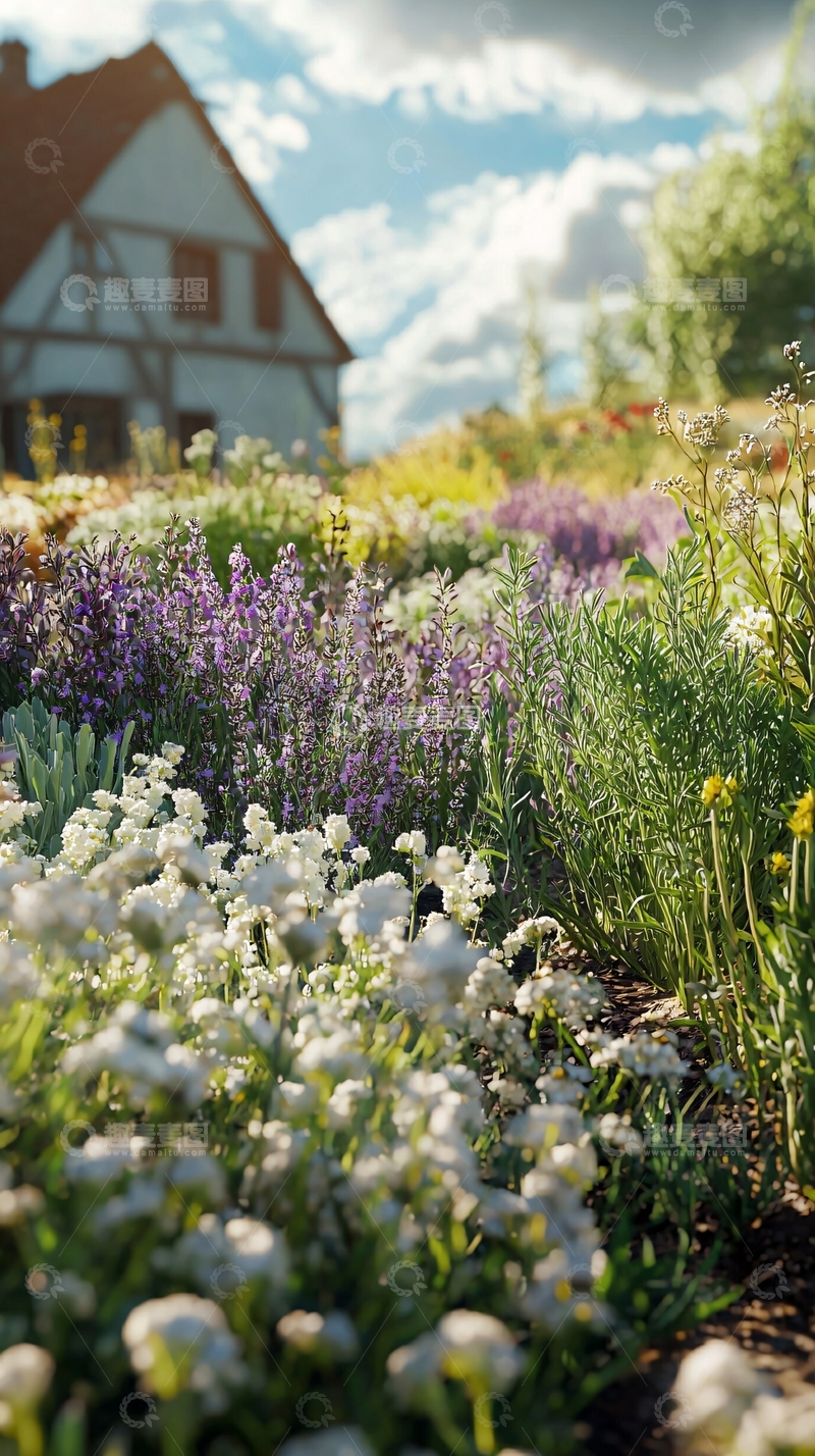 高清大图下载【趣麦麦图】田园风格鲜花盛开的房屋
