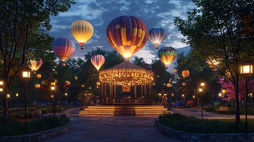 夜晚热气球旋转木马