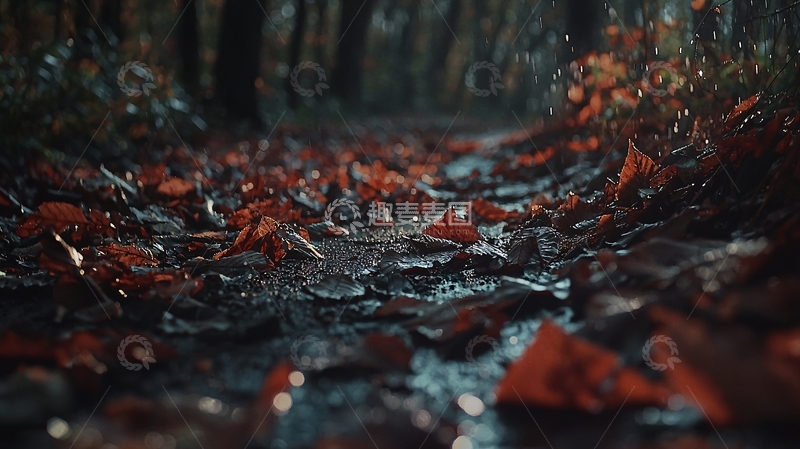 高清大图下载【趣麦麦图】雨后森林小路落叶