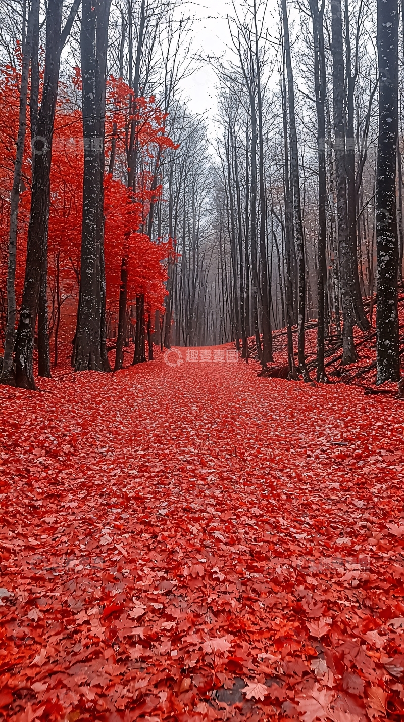 高清大图下载【趣麦麦图】红叶小路森林景色