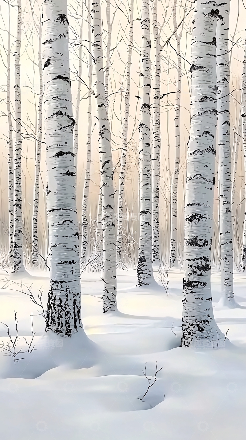 高清大图下载【趣麦麦图】白桦林雪景