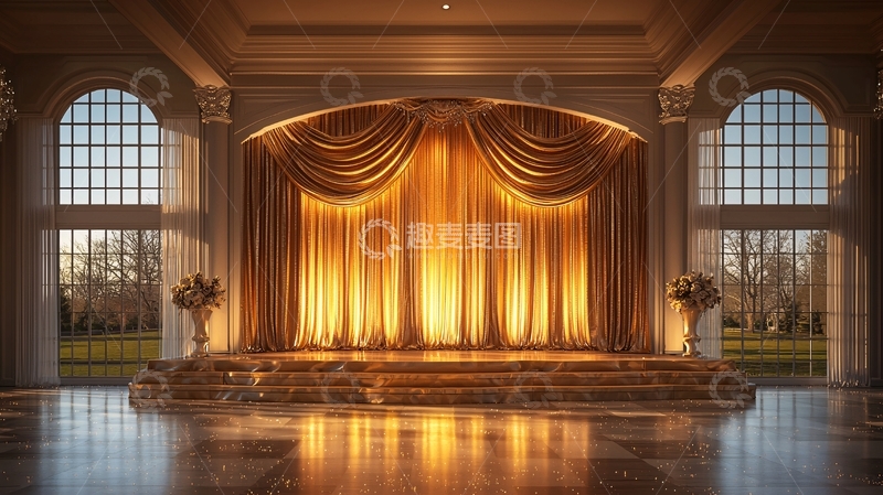高清大图下载【趣麦麦图】金色窗帘下的舞台