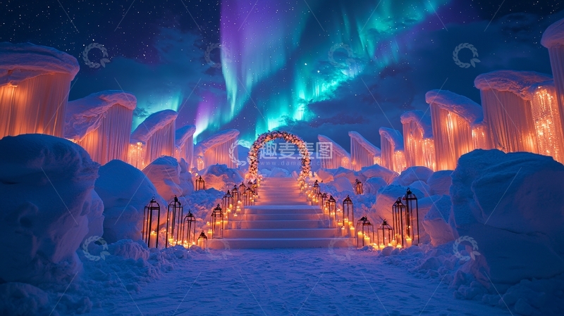 高清大图下载【趣麦麦图】极光下的冰雪婚礼