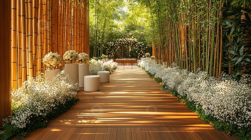 高清大图下载【趣麦麦图】竹林小径鲜花