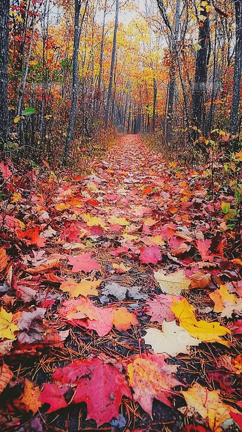 高清大图下载【趣麦麦图】秋日森林小路落叶